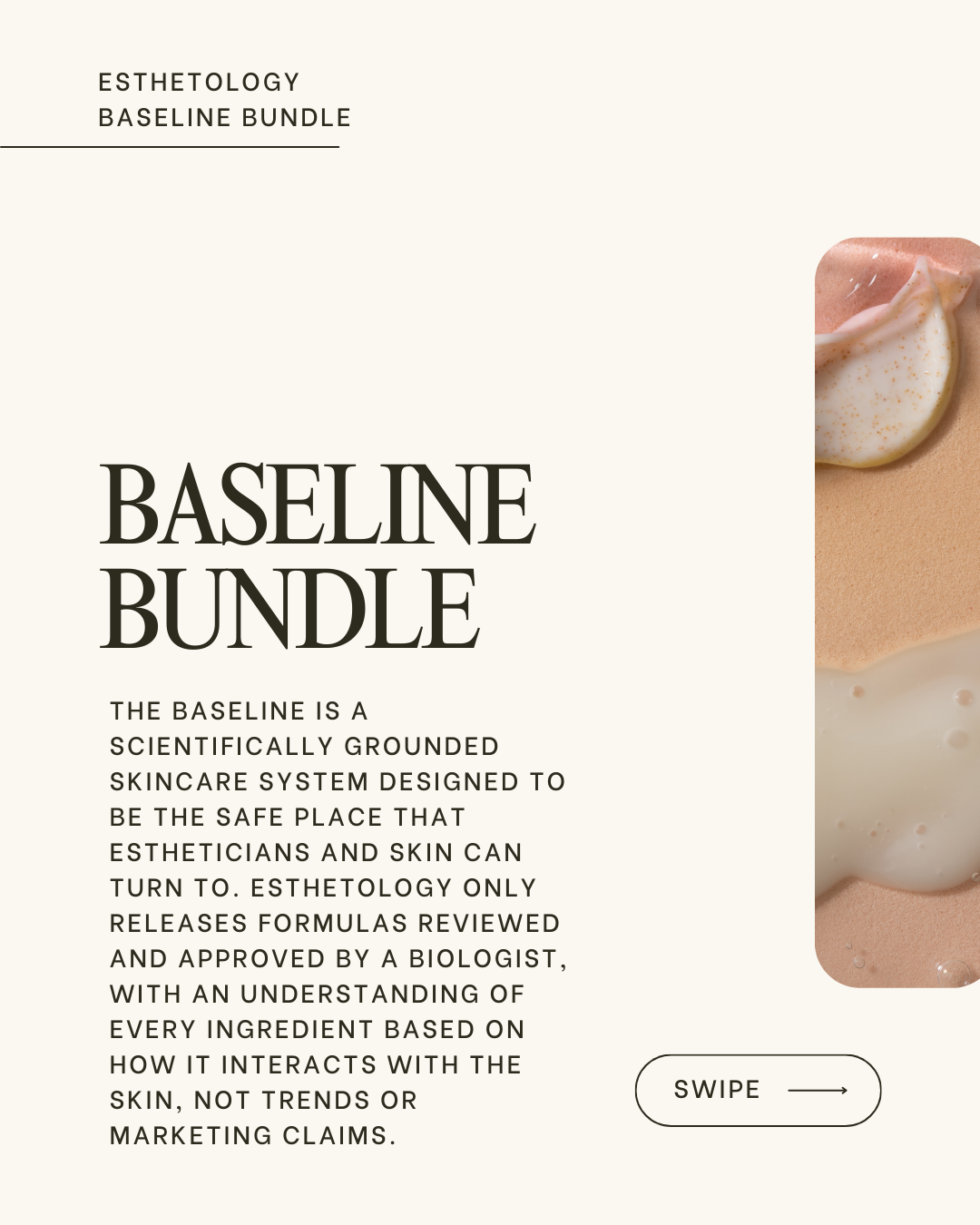 Esthetology Baseline Bundle advertisement with text and a skincare product image.