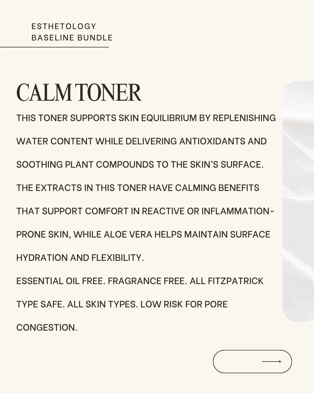 Product description of Calm Toner with text on a white background